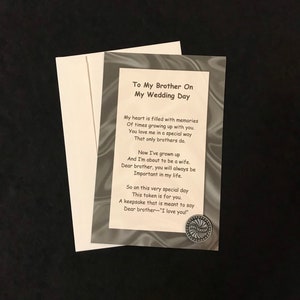 Para meu irmão no dia do casamento, poema e conjunto de presente de token de bolso