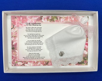 To My Granddaughter, Wedding Handkerchief, Angel Pin Set