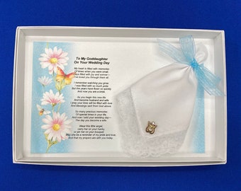 To My Goddaughter, Wedding Handkerchief, Angel Pin Set