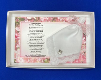 My Daughter Wedding Gift Set, Lace Handkerchief, Angel Pin, Gift From Mom