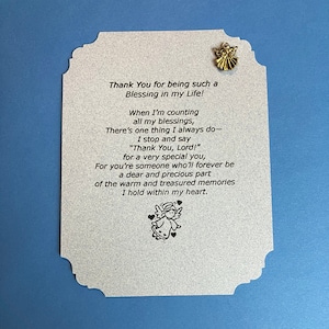 Grazie per essere un angelo della benedizione, spilla e biglietto con poesia