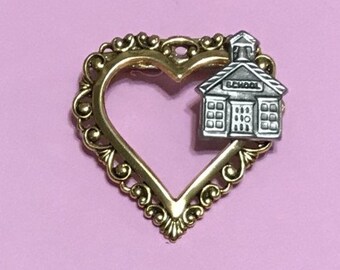 Heart School Pin, Antique Gold Teacher Gift
