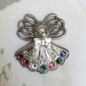Broche Vintage Angelots Or Paillettes Relief Pampille *5266 | Bijou Ancien Occasion Féminin