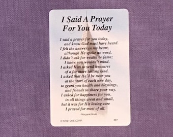 Tarjeta con poema "Dije una oración por ti hoy"