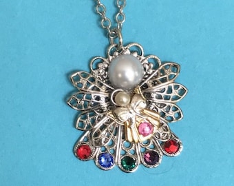 Mother and Child Birthstone Angel Necklace #250PN