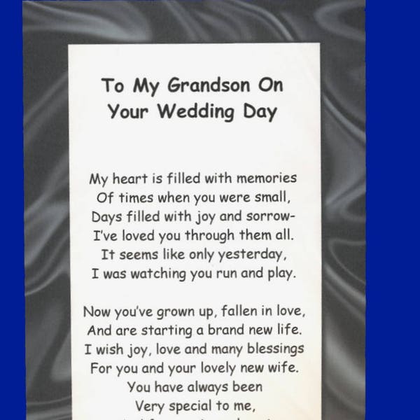 To My Grandson, To Our Grandson, Wedding Day Poem, Pocket Token Set