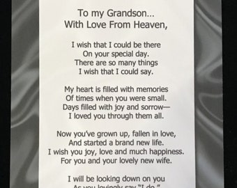 To My***Grandson on your Wedding Day with Love From Heaven Token Set