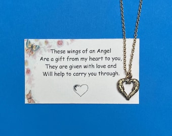 Heart Shaped Angel Wing Pendant & Card Set