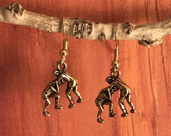 Wrestling Earrings: Antique Gold or Silver