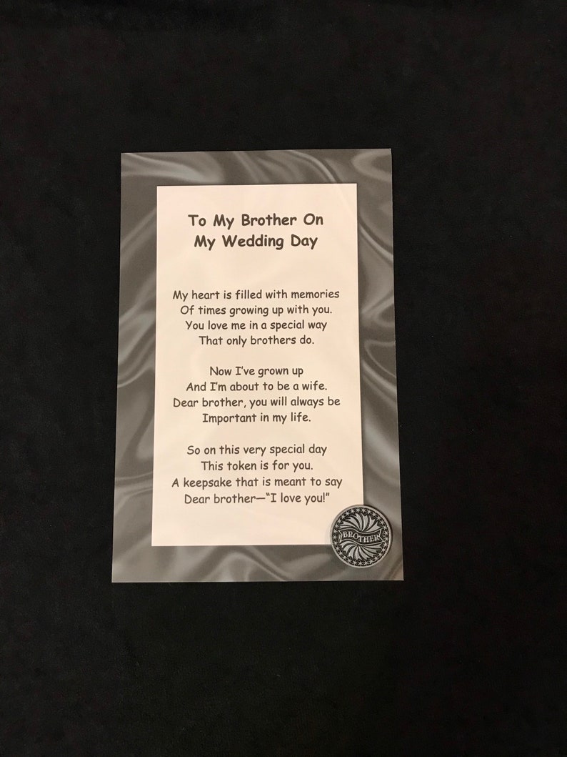 To My Brother on My Wedding Day Poem &amp; Pocket Token Gift