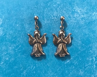 Praying Angel Earrings: Antique Finish, Religious Jewelry