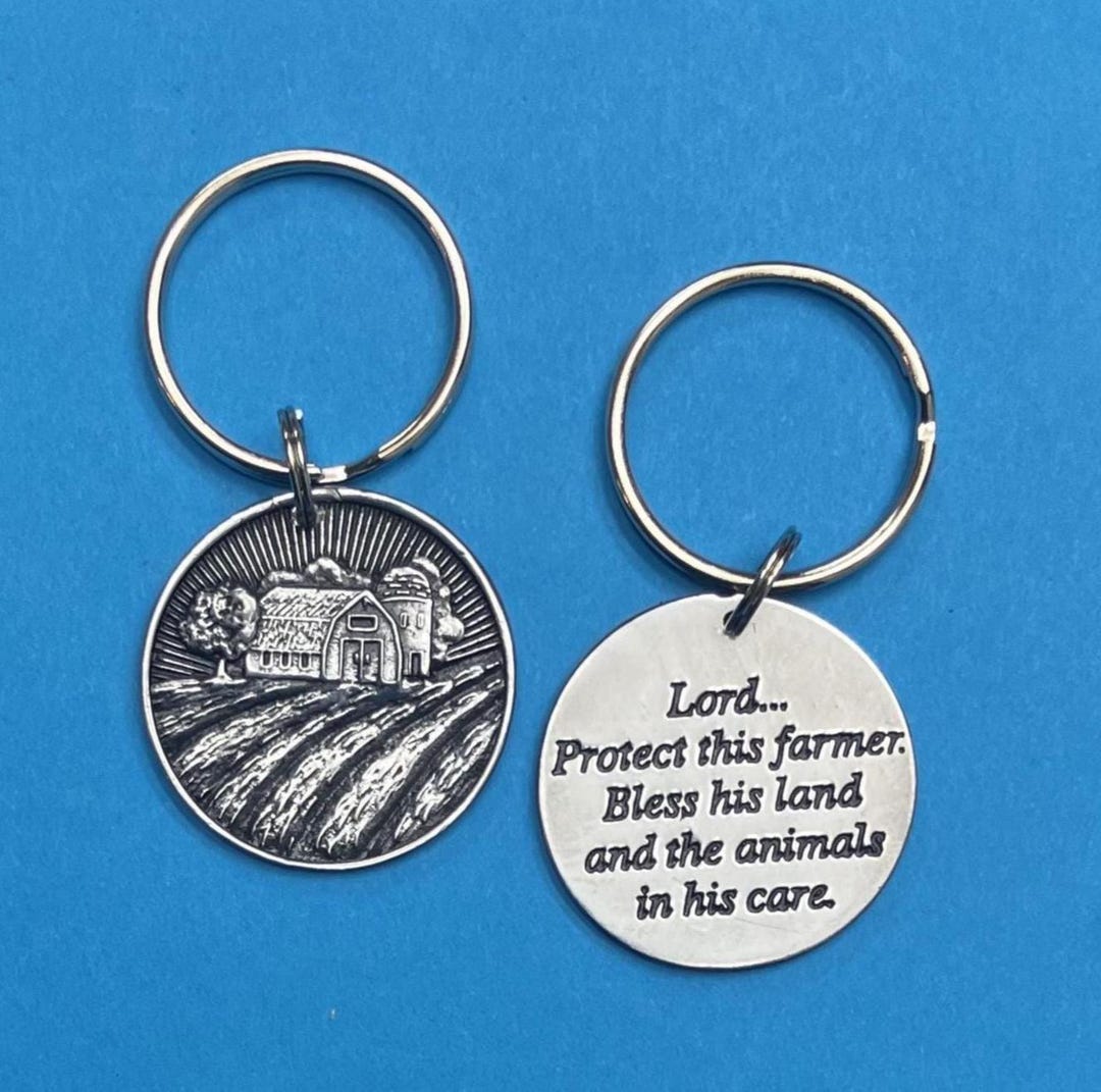 Farm Key Rings Antique Silver Farmer's Prayer Keyring - Farm Scene - Etsy