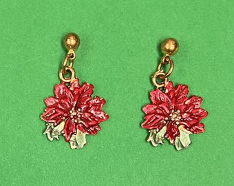 Hand Painted Poinsettia Earrings