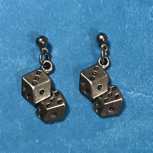 Antique Silver Dice Earrings: Gamer Jewelry