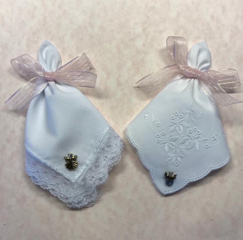 On Your Wedding Day Hanky /& Angel Pin Set To Our Sister With Love From Heaven