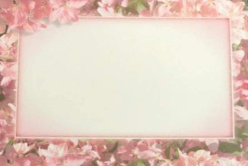 Puede incluir: Un marco rectangular con un panel central de color claro y suave, rodeado por un borde denso de flores rosas y hojas verdes. El marco tiene un borde rosado sutil y el arreglo floral crea un borde continuo y superpuesto.