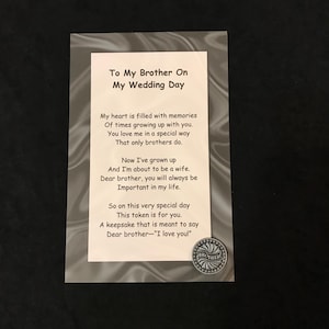 To My Brother on My Wedding Day Poem & Pocket Token Gift Set