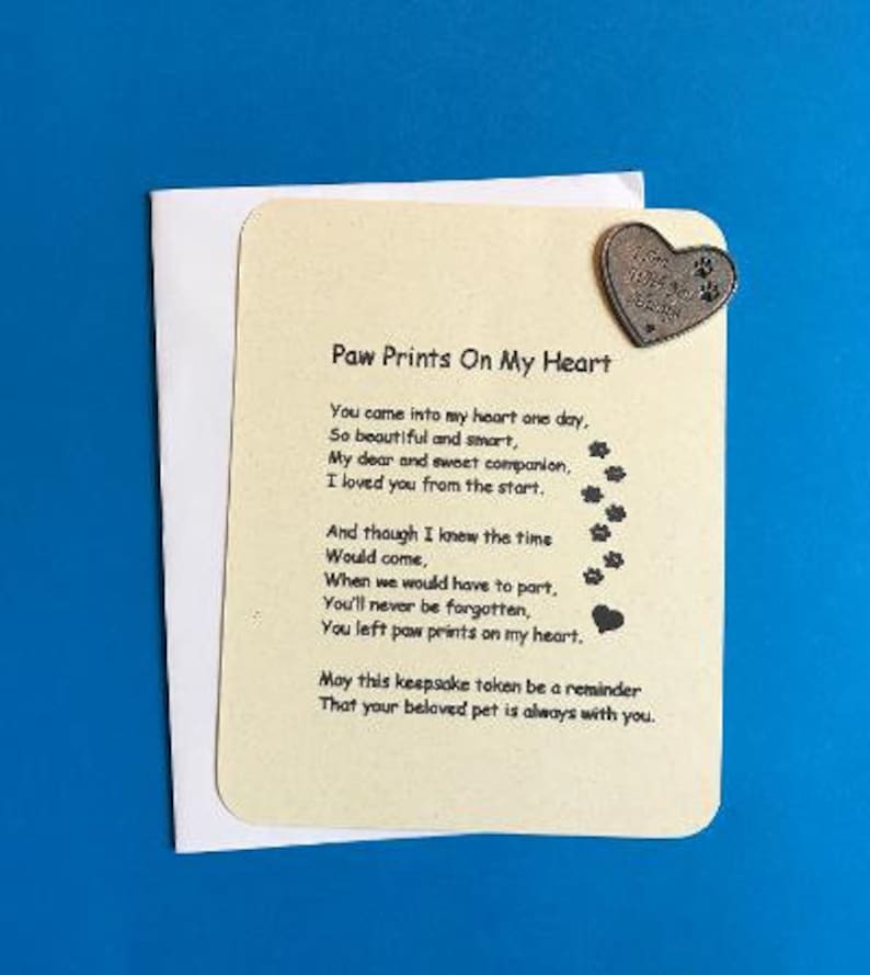 Paw Prints On My Heart Poem Pocket Token Pet Sympathy Gift Etsy Sympathy bereavement