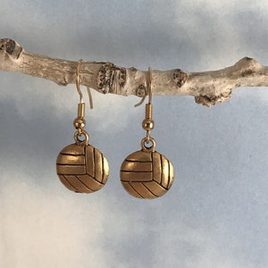 Antique Gold Volleyball Earrings: Sports Jewelry