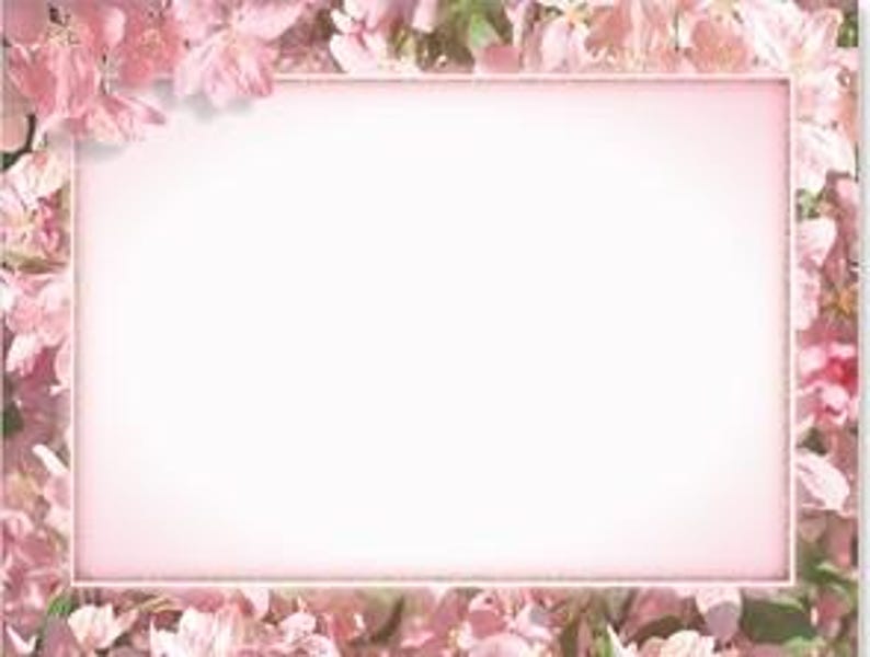 May include: A rectangular, light pink frame with a white interior, surrounded by a border of pink flowers. The flowers are in various shades of pink, creating a soft, floral design. The frame is ideal for displaying photos or artwork.