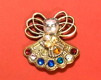 Mother and Child Birthstone Angel Pin (7 stones on skirt)#251P