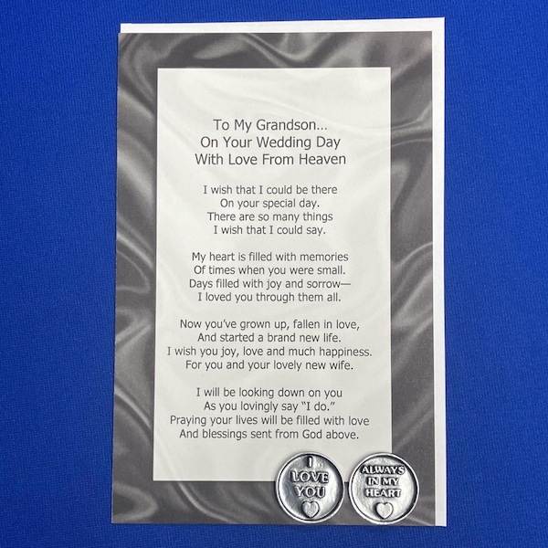 To My***Grandson on your Wedding Day with Love From Heaven Token Set