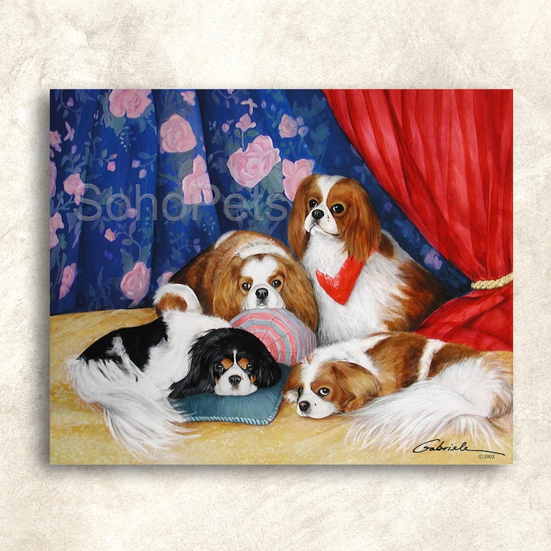 Antique JAPANESE CHIN Dog Spaniel Painting Luxury Home Pet Portrait ART Print