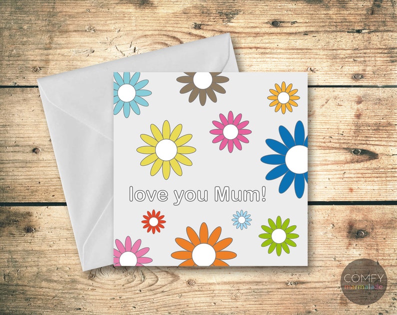 LOVE YOU MUM Blank Greetings Card by Comfy Marmalade Etsy