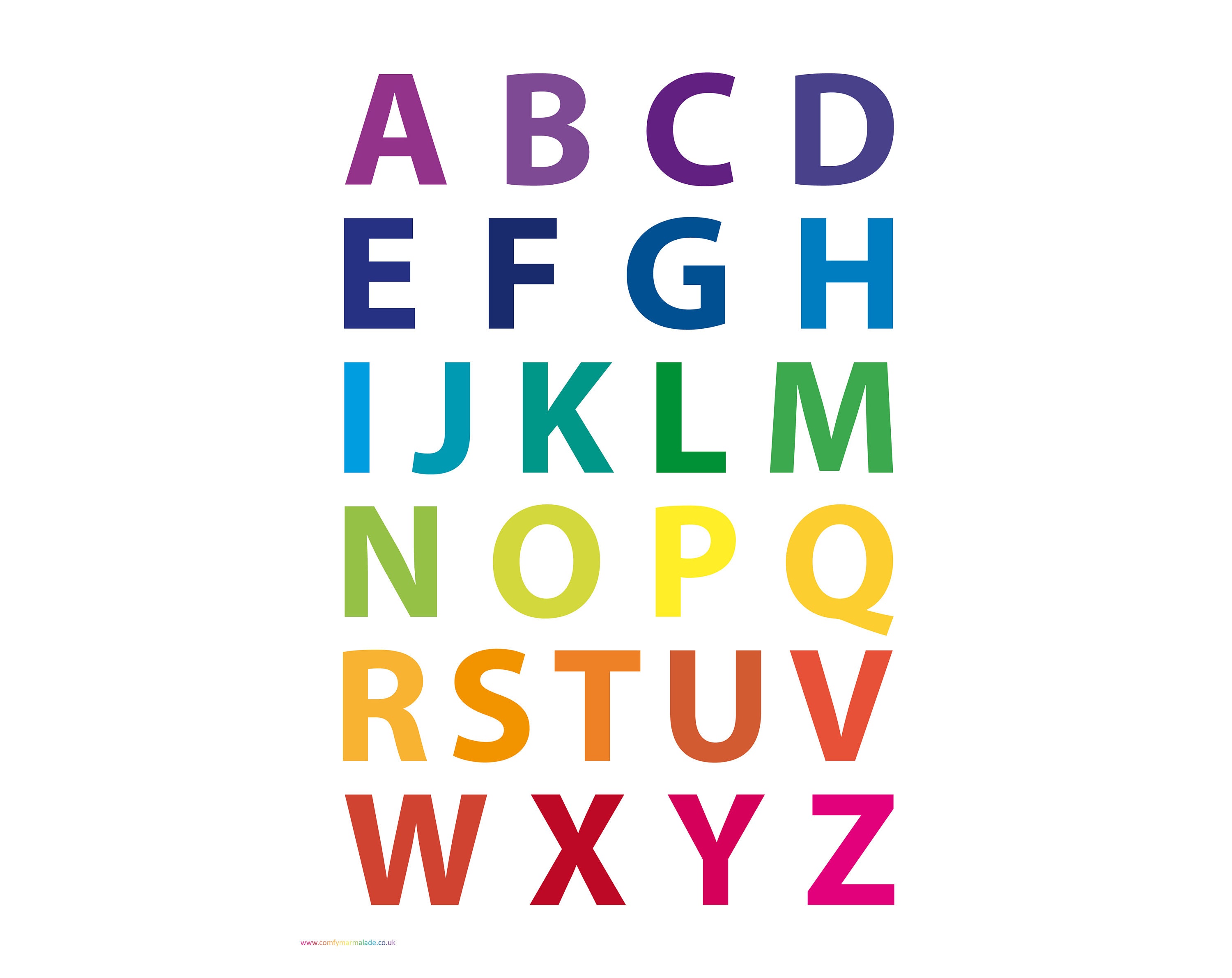 alphabet rainbow letters print a4 a3 unframed by comfy etsy