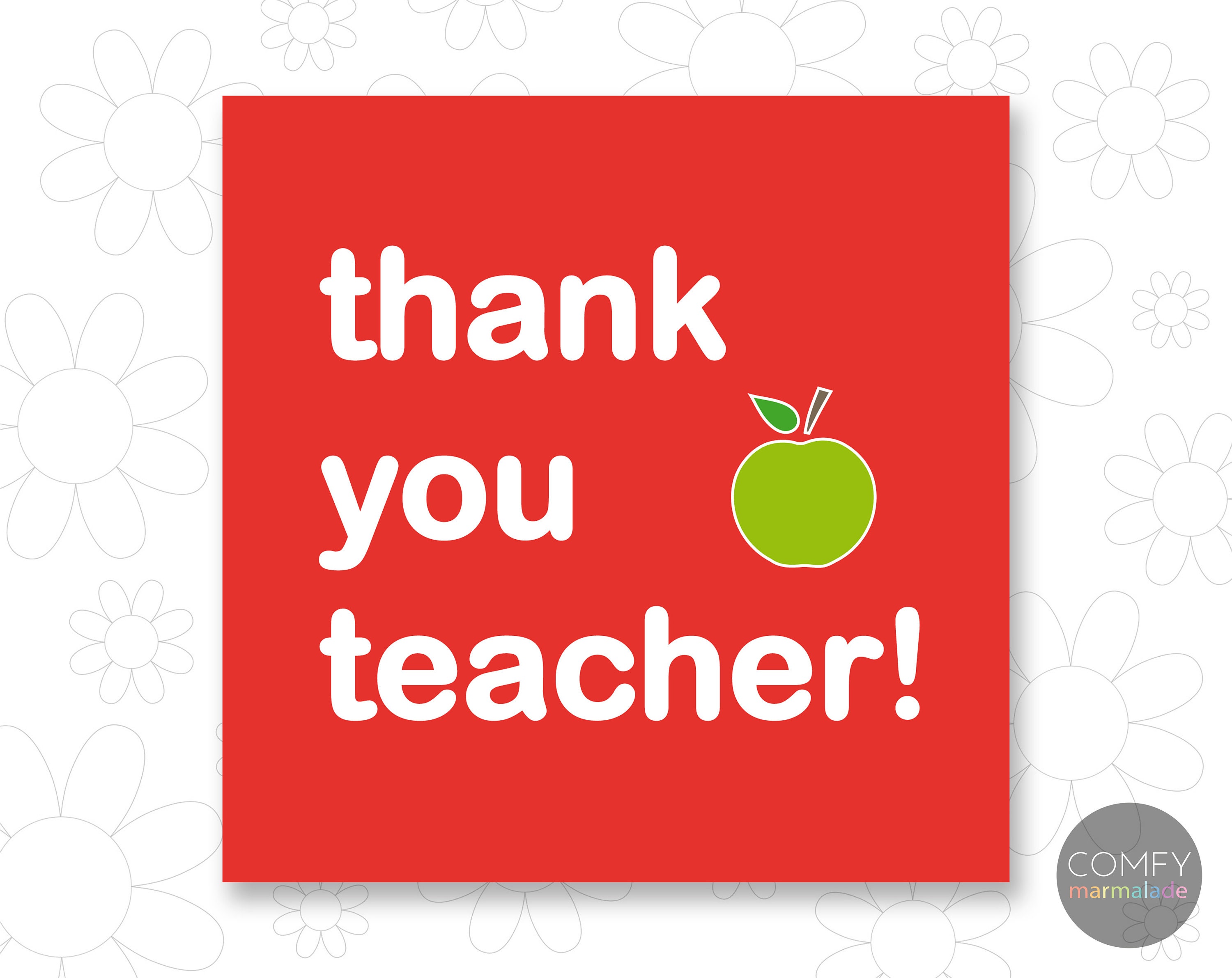 THANK YOU TEACHER Blank Greetings Card by Comfy Marmalade Etsy