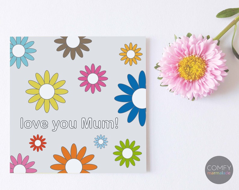 LOVE YOU MUM Blank Greetings Card by Comfy Marmalade Etsy