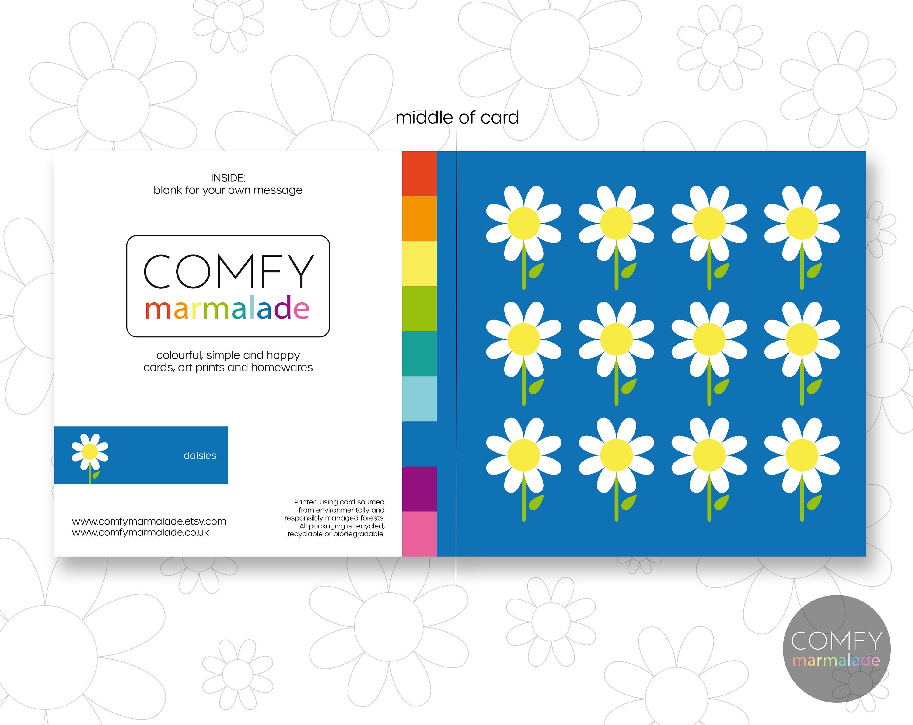 DAISIES Blank Greetings Card by Comfy Marmalade Flower Card Etsy UK