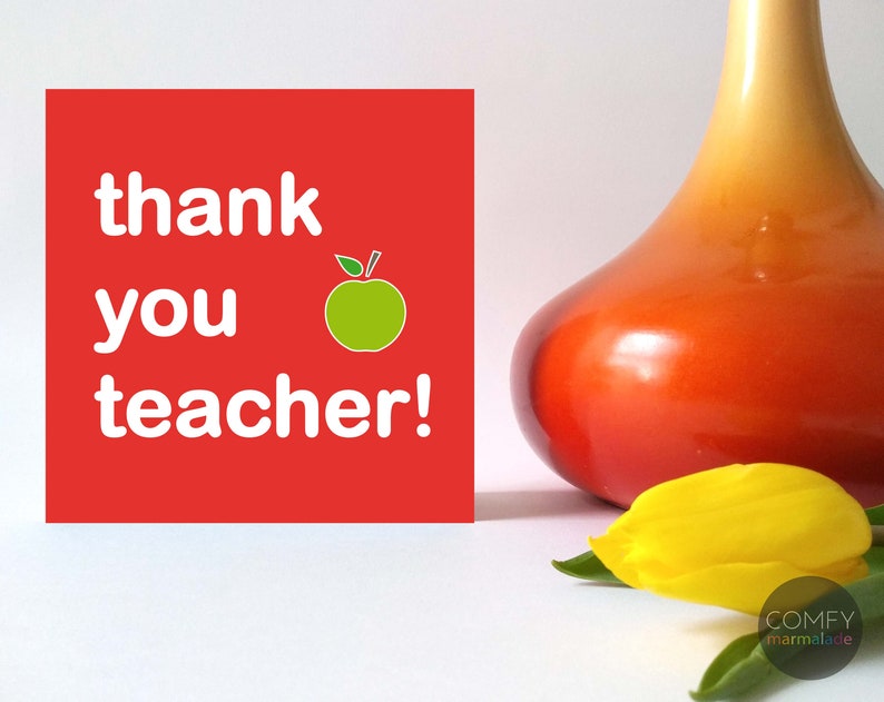 THANK YOU TEACHER Blank Greetings Card by Comfy Marmalade Etsy