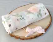Newborn Photo Prop Blanket Pink, Baby Girl Blanket and Bow, Newborn Photography Wrap Set, Baby Girl Swaddle and Headband Set, White Pom Pom