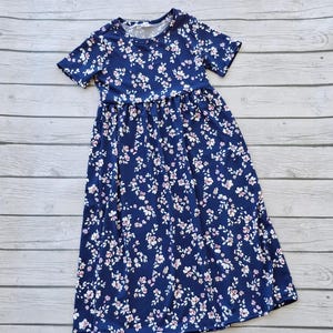 Maxi dress for girls with gathers in the skirt Modest girls dress Navy dress with sleeves Teen summer dress Handmade dress for kids Special