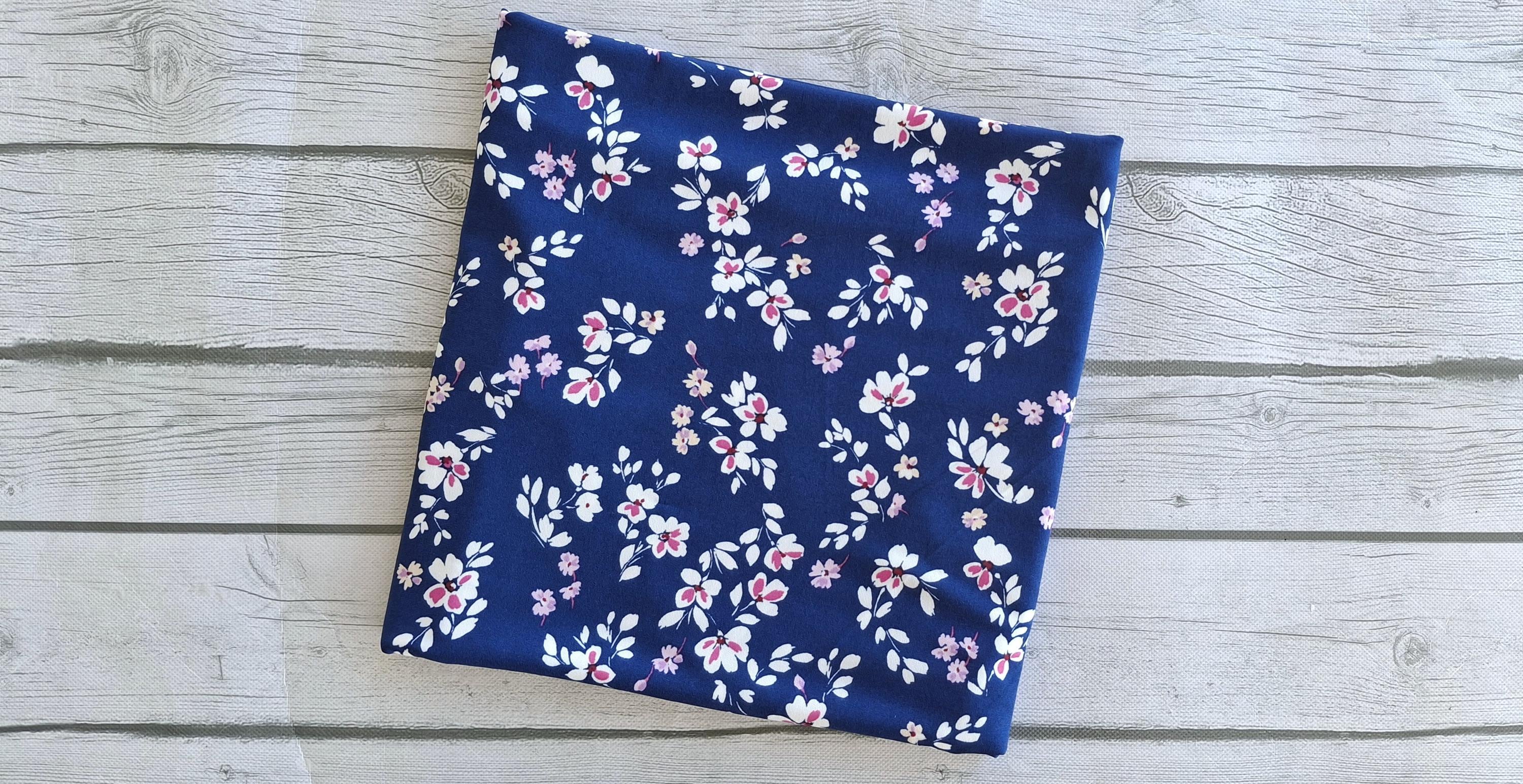 DTY navy floral print Poly-spandex Strickstoff Stoff für Kleider oder Röcke Rosa und blauer Stoff mit weißen Akzenten Stoff für den Sommer