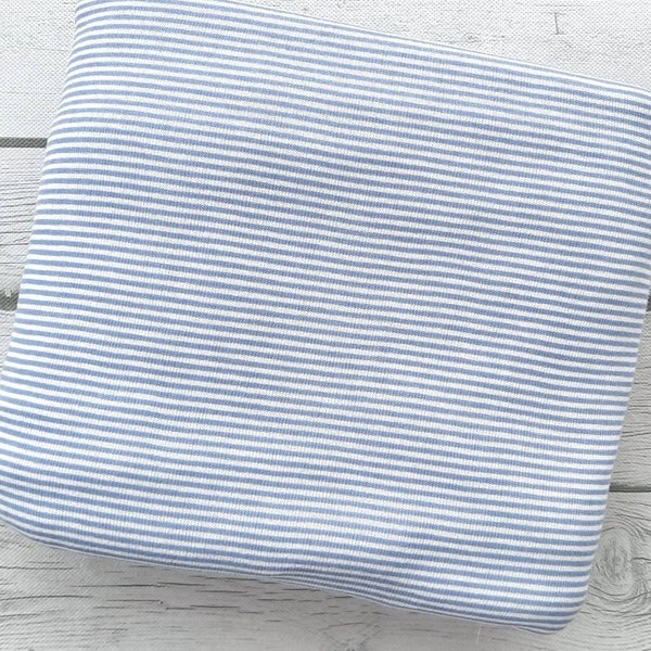 Super soft hacci stripe print fabric by the yard Blue stripes on white Sweater knit dress fabric by the yard Stretch knit fabric blanket fab