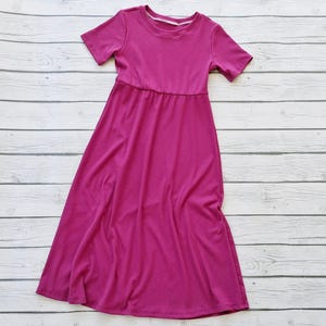 Magenta Rib Knit Girls Maxi Dress: Modest Winter Clothing