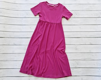 Magenta Rib Knit Girls Maxi Dress: Modest Winter Clothing