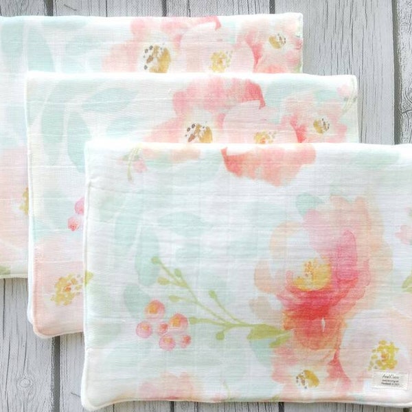 Floral burp cloths Ready to ship gifts Baby girl burp cloth Baby shower gifts for a girl Muslin burp cloth Baby accessories Security blanket