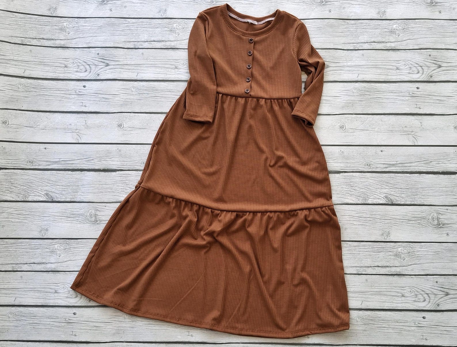 Rust Fall Modest Dress for Girls Rib Knit Maxi Dress Dress With Buttons ...