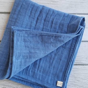 Blue muslin blanket Baby boy muslin swaddle Double gauze baby blanket Cotton muslin baby blanket Newborn photo blanket Baby shower gifts