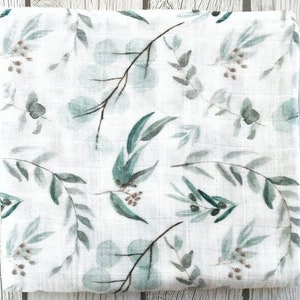 Eucalyptus swaddle Leaves baby blanket Organic muslin baby blanket Baby shower gifts for a girl Newborn photo prop Baby girl swaddle blanket