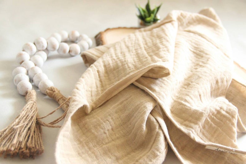 Pom Pom Swaddle Muslin Baby Blanket White Muslin Blanket Tan Etsy