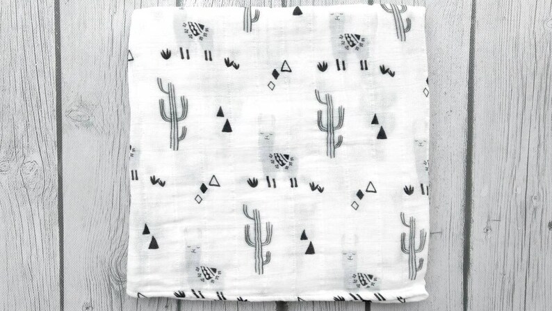 Minky Baby Blanket with Grey Llama Print Gender Neutral