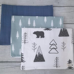 Baby boy burp cloths Set of 3 Woodland baby boy Muslin burp rag Baby shower gifts for a boy Baby accessories boy Breastfeeding Burp cloths