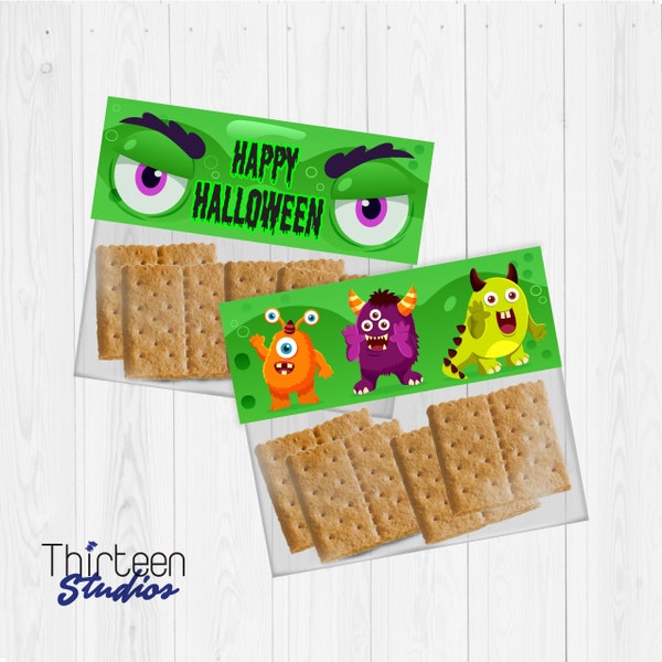 Fun MonsterHalloween School Gift for Students Teachers, Printable Treat Header, Tag, Trick or Treat Bag, Classroom Treat Bag Toppers