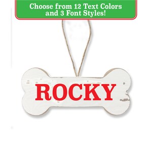 Personalized Dog Bone Ornament, Custom Pet Name Christmas Ornament, Farmhouse Whitewashed Dog Bone Holiday Ornament, Rustic Dog Ornament