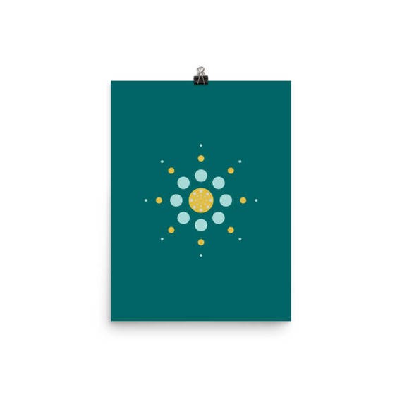 12 X 16 Yellow And Teal Wall Decor Print Art Geometric Modern Minimalist Swedish