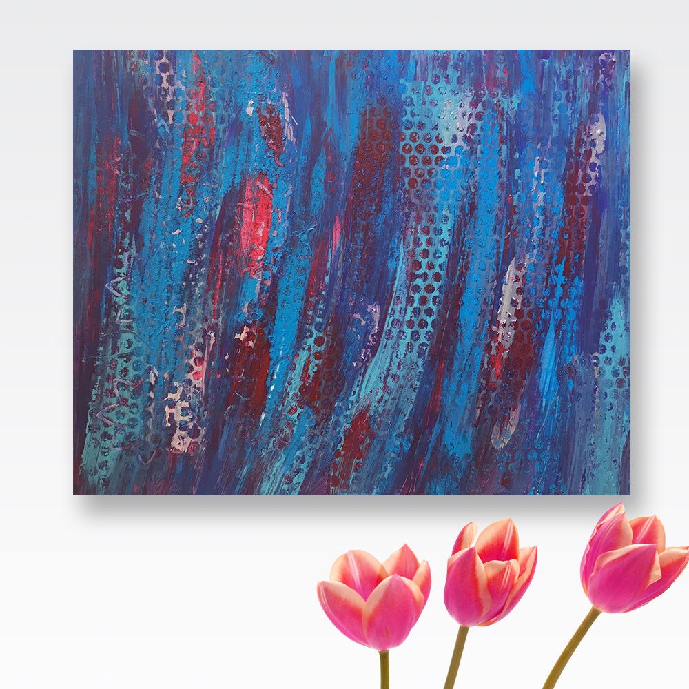Blue Abstract Wall Art Bright Abstract Wall Decor Canvas Etsy